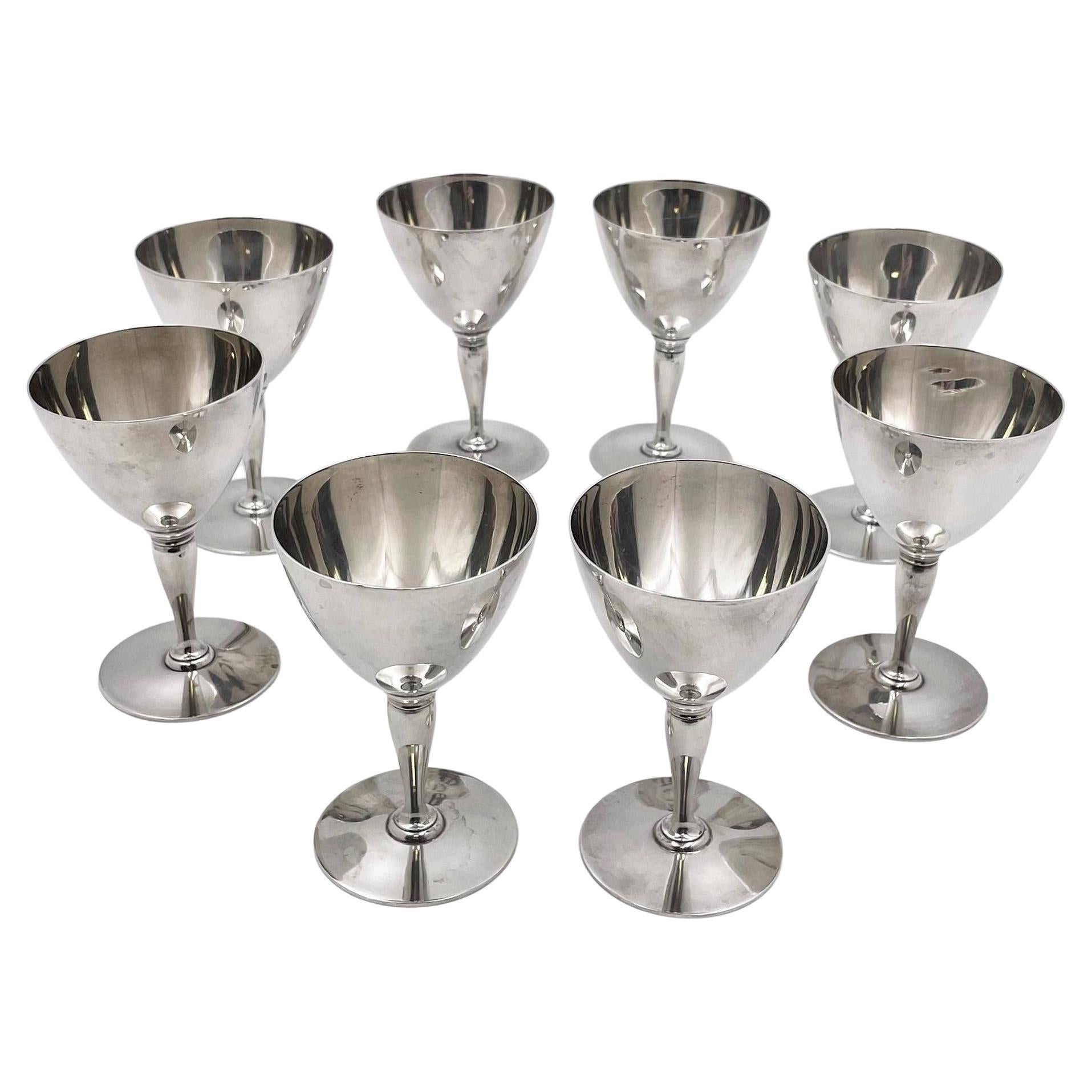 Tiffany & Co. Sterling Silver 1915 Set of 8 Goblets in Art Deco Style
