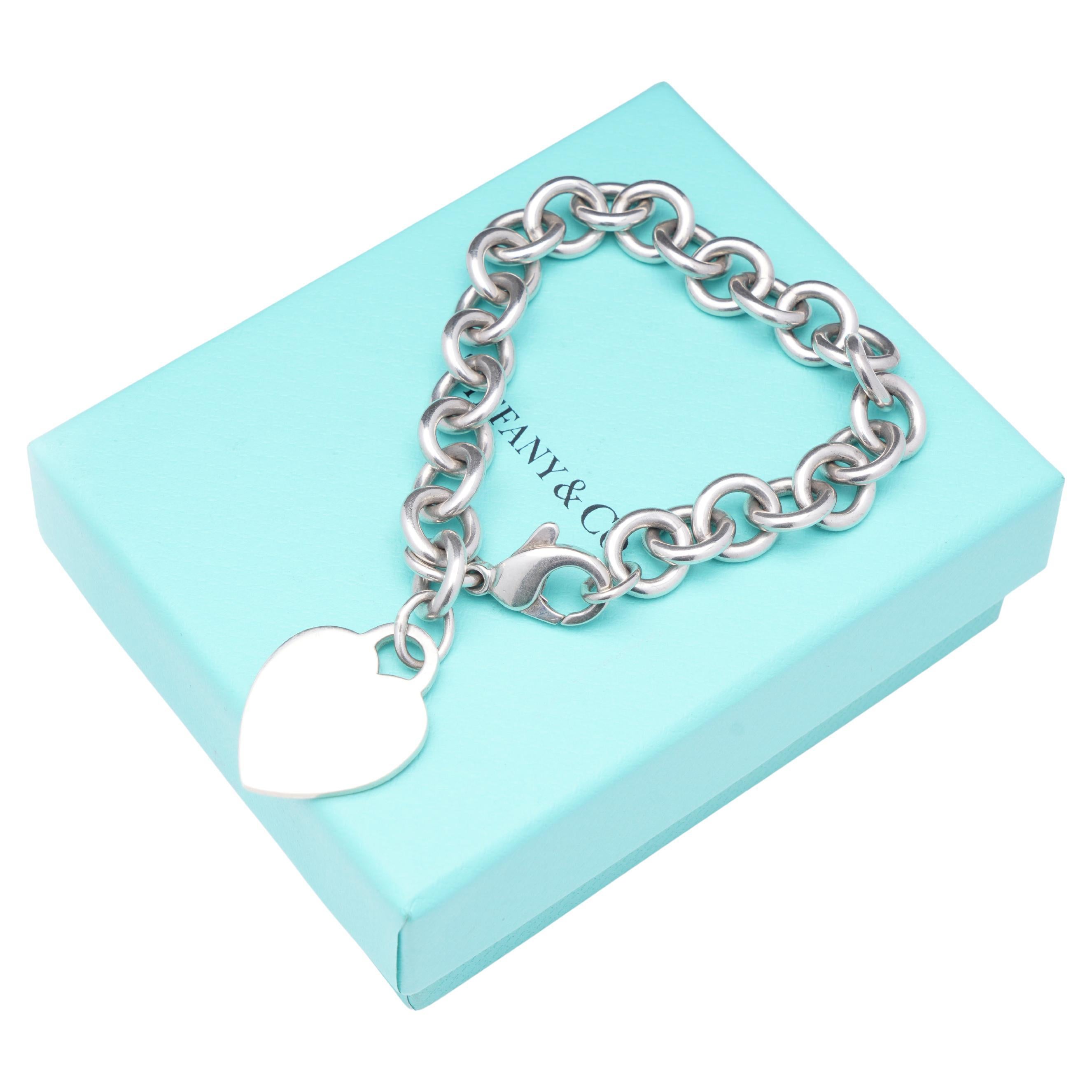 Tiffany & Co. Sterling Silver 925 Chain Bracelet with Heart Pendant