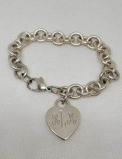 Tiffany & Co. Sterling Silver 925 Chain Bracelet with Heart Pendant, Pouch 7.5in