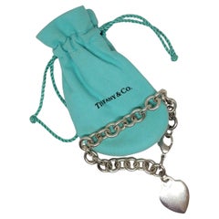 Tiffany & Co. Sterling Silver 925 Chain Bracelet with Heart Pendant, Pouch 7.5in