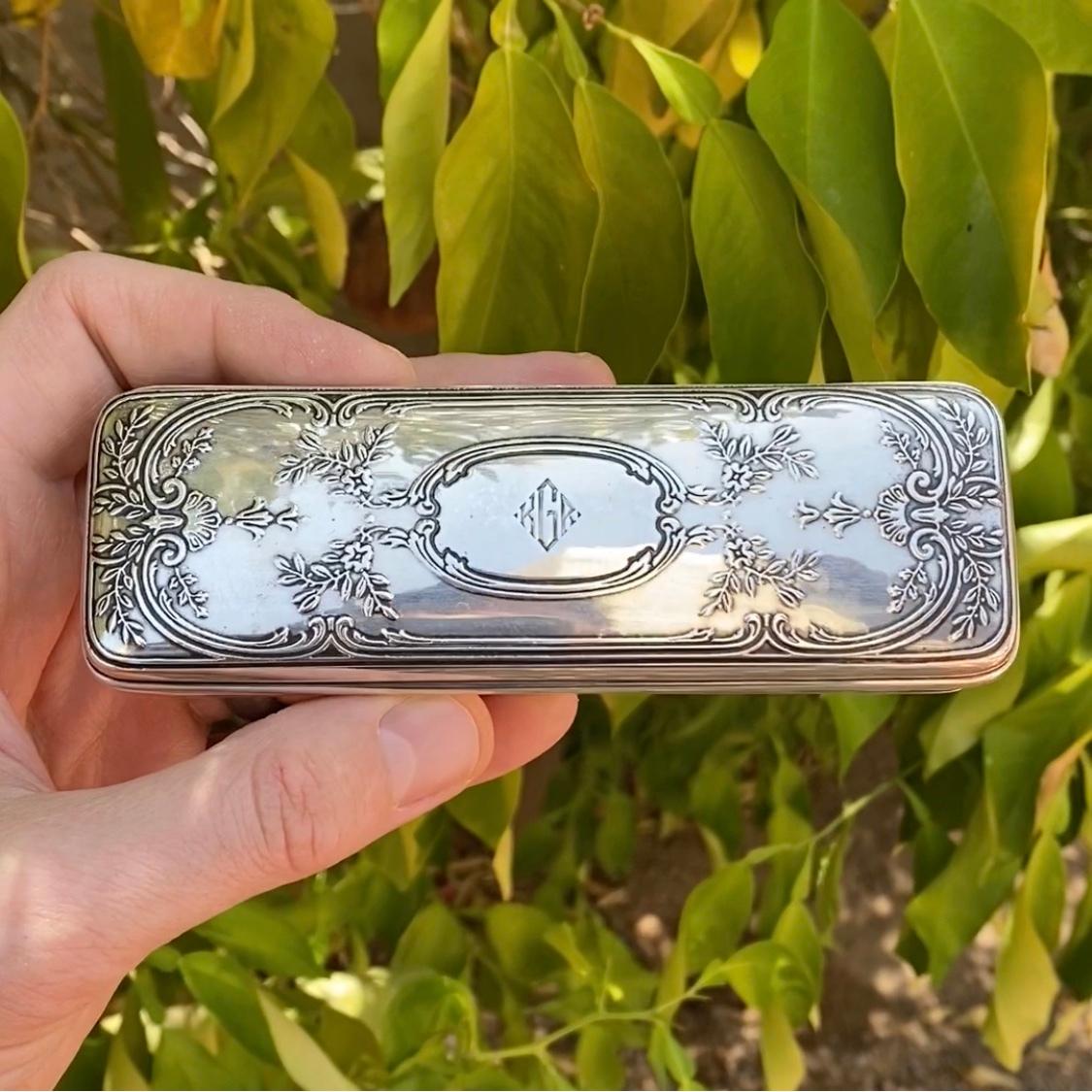20th Century Tiffany & Co. Sterling Silver 925 Edwardian Engraved Box Estate Find, Circa 1900 For Sale