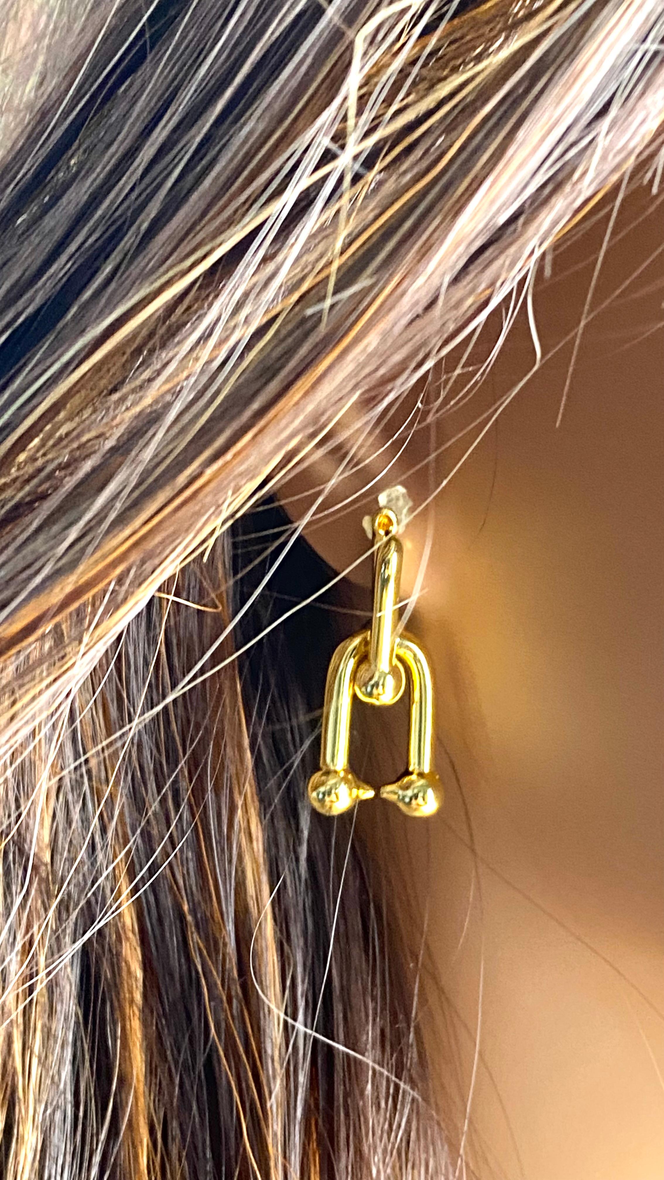 Tiffany Co Sterling Silver Gold Tone Plated U-Ball Hoop Earrings Pre Owned In Good Condition In New York, NY
