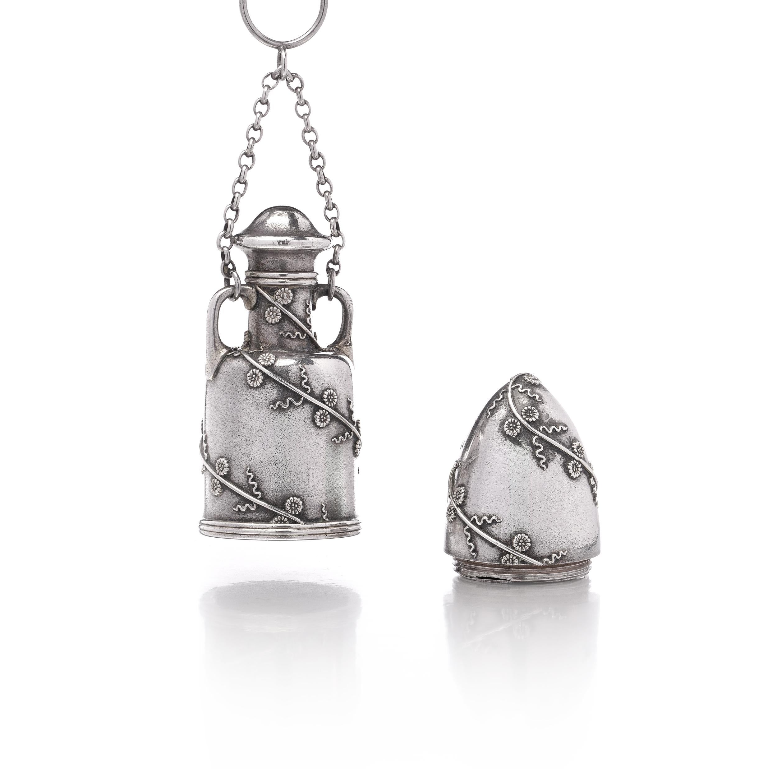 Women's or Men's Tiffany & Co. Sterling Silver Amphora Scent Bottle with Vinaigrette Aperture For Sale
