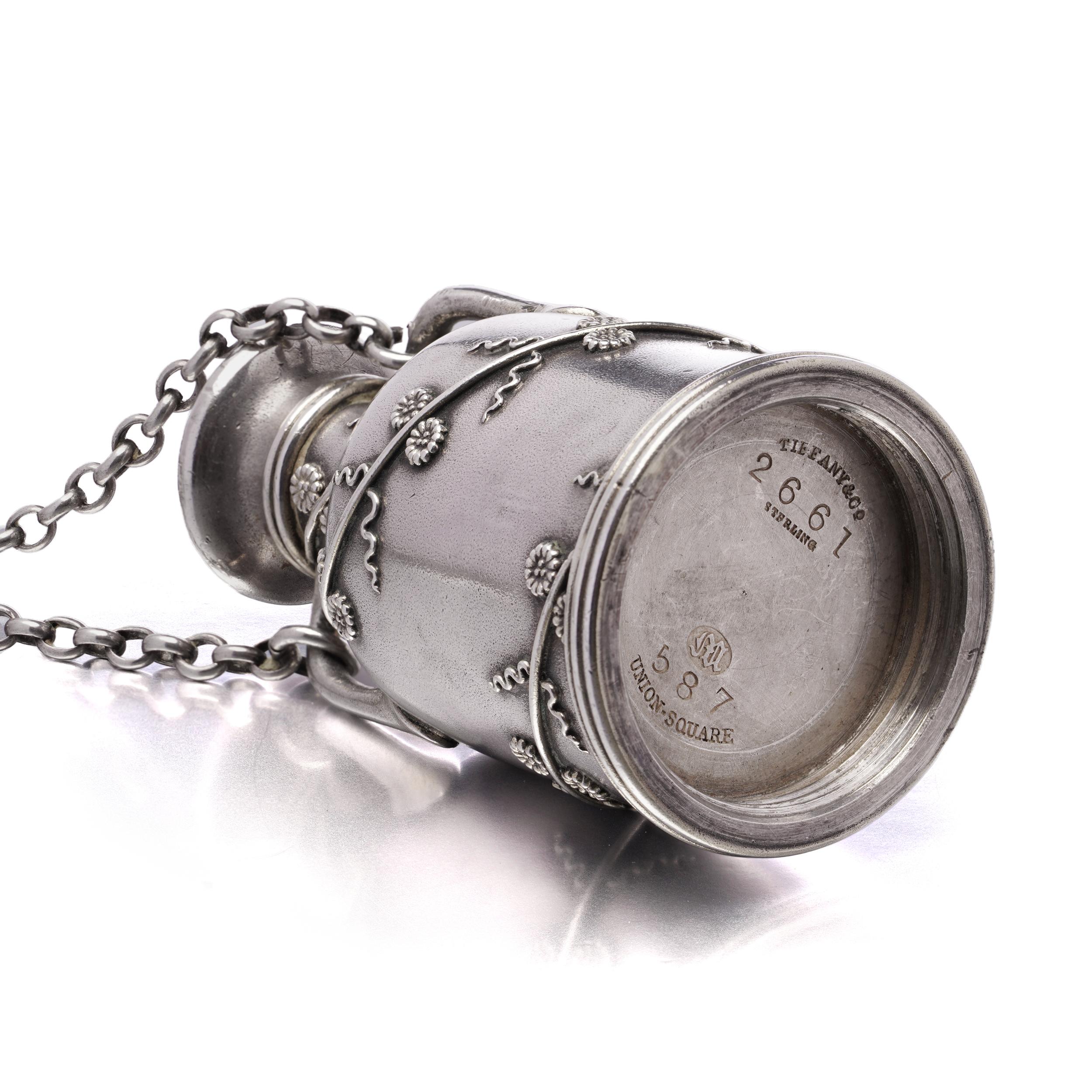 Tiffany & Co. Sterling Silver Amphora Scent Bottle with Vinaigrette Aperture For Sale 3