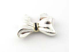 Tiffany & Co. Sterling Silver and 14 Karat Gold Sapphire Bow Pin or Brooch