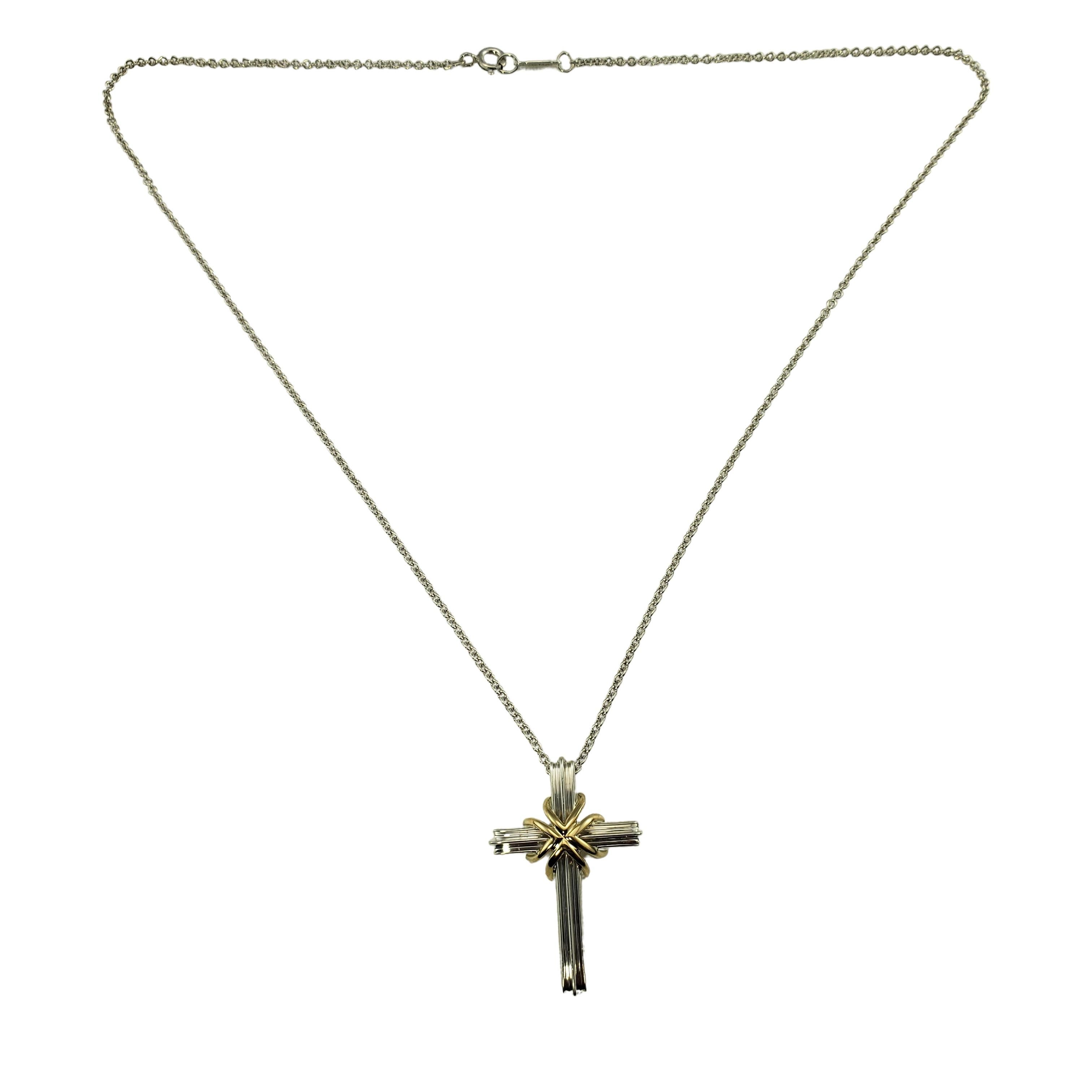 Women's or Men's Tiffany & Co. Sterling Silver and 18 Karat Yellow Gold Cross Pendant Necklace