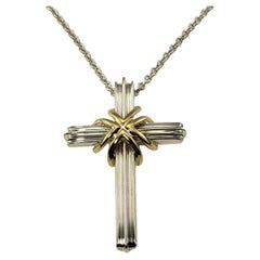 Vintage Tiffany & Co. Sterling Silver and 18 Karat Yellow Gold Cross Pendant Necklace
