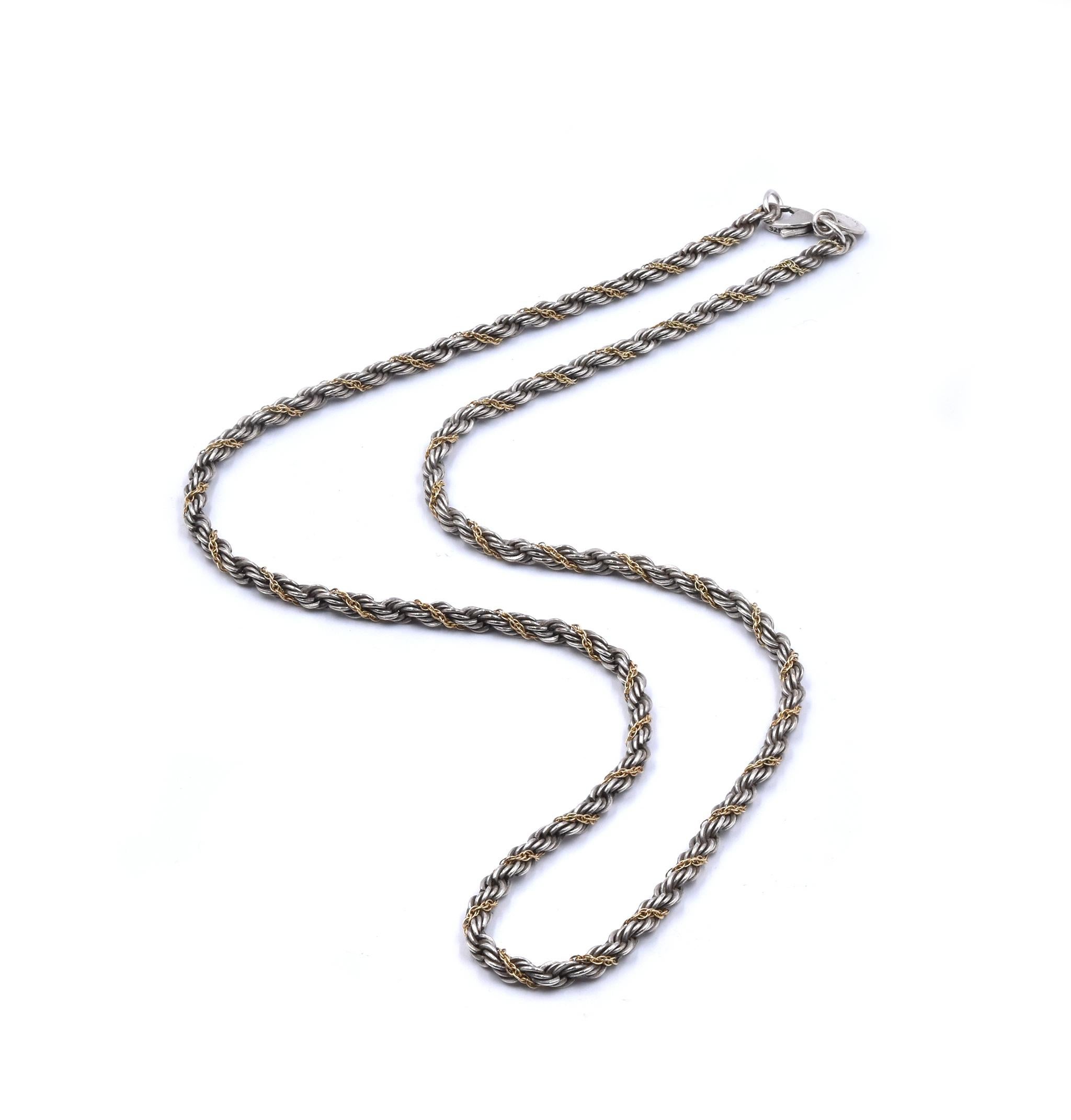 Tiffany and Co. Sterling Silver and 18 Karat Yellow Gold Rope Chain at