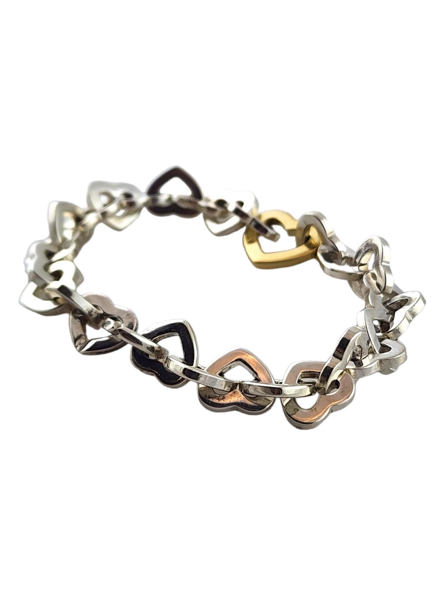 Tiffany & Co Sterling Silver and 18K Yellow Gold Heart Link Bracelet #18290 In Good Condition In Washington Depot, CT
