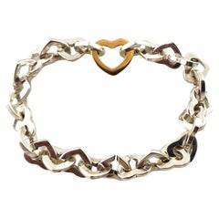 Tiffany & Co Sterling Silver and 18K Yellow Gold Heart Link Bracelet #18290