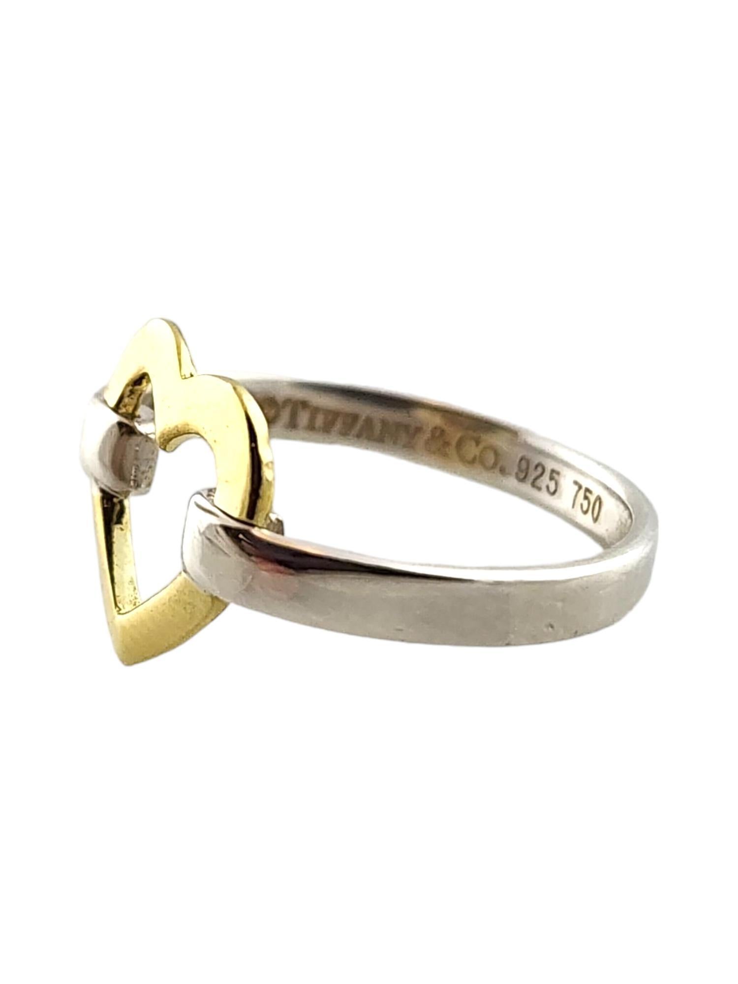 Tiffany & Co Sterling Silver and 18K Yellow Gold Open Heart Ring Size 5.5

This beautiful ring by designer Tiffany & Co was meticulously crafted from sterling silver with a stunning 18K yellow gold open heart!

Ring size: 5.5
Shank: 2.65mm
Heart: