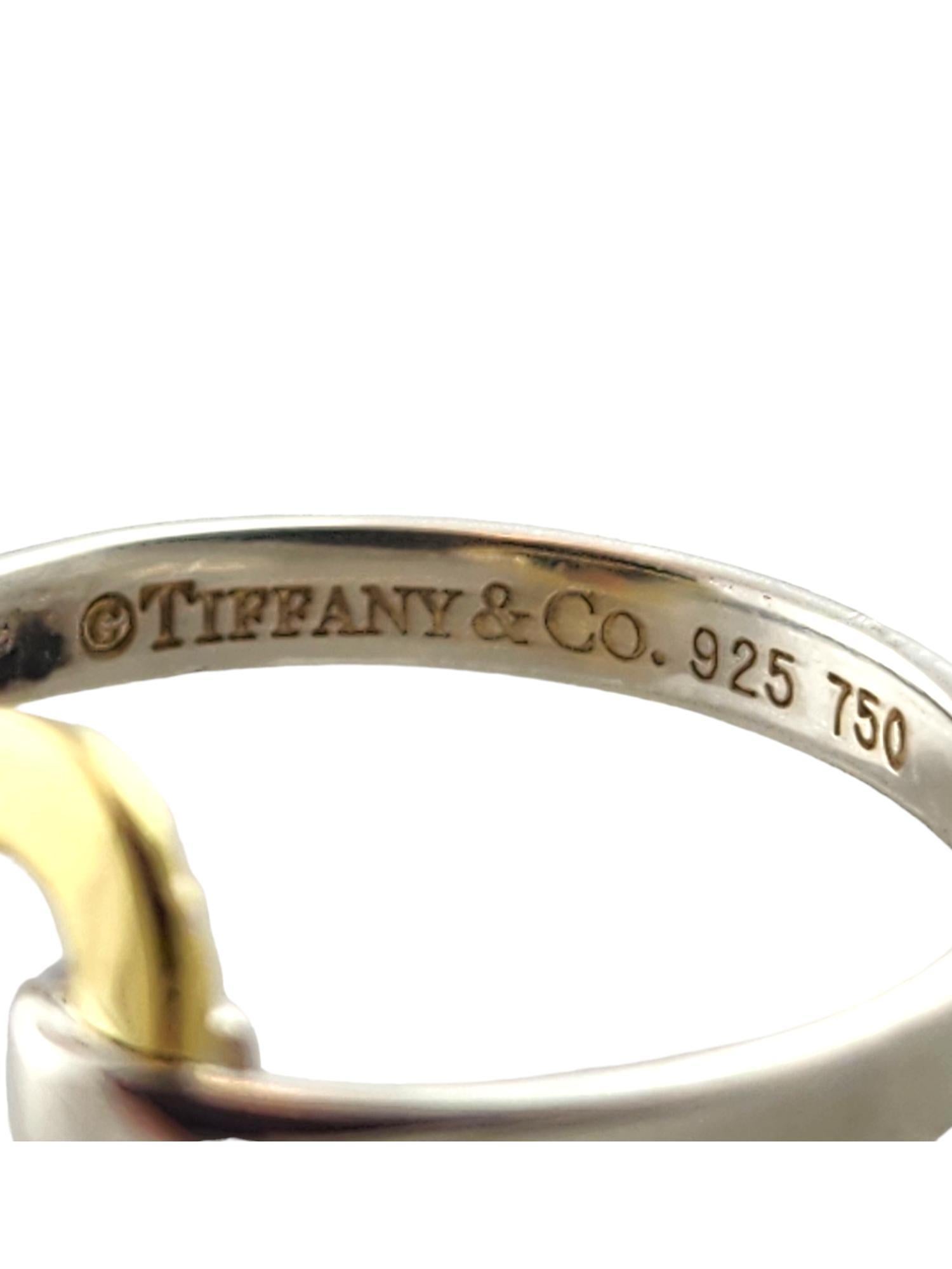 Tiffany & Co Sterling Silver and 18K Yellow Gold Open Heart Ring Size 5.5 #18303 In Good Condition In Washington Depot, CT