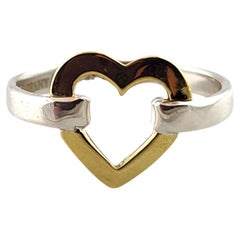 Tiffany & Co Sterling Silver and 18K Yellow Gold Open Heart Ring Size 5.5 #18303