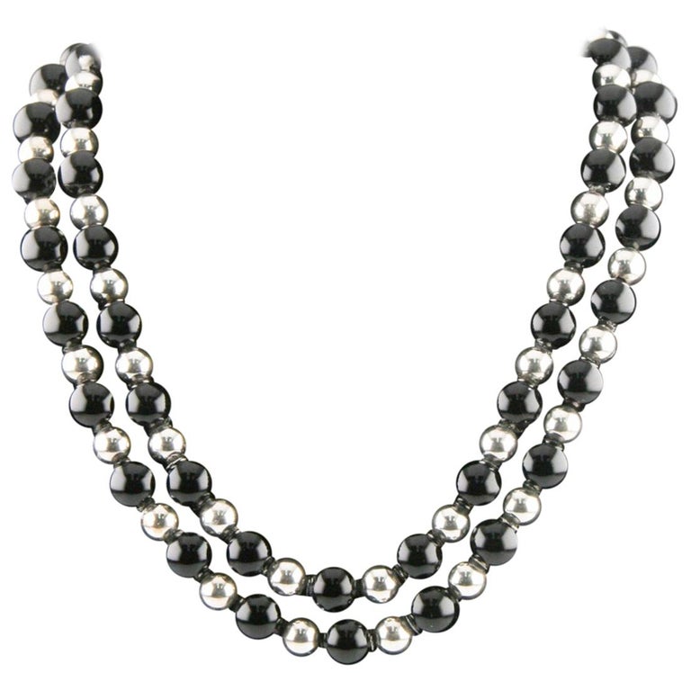 Tiffany and Co. Sterling Silver and Black Onyx Beaded Necklace For Sale