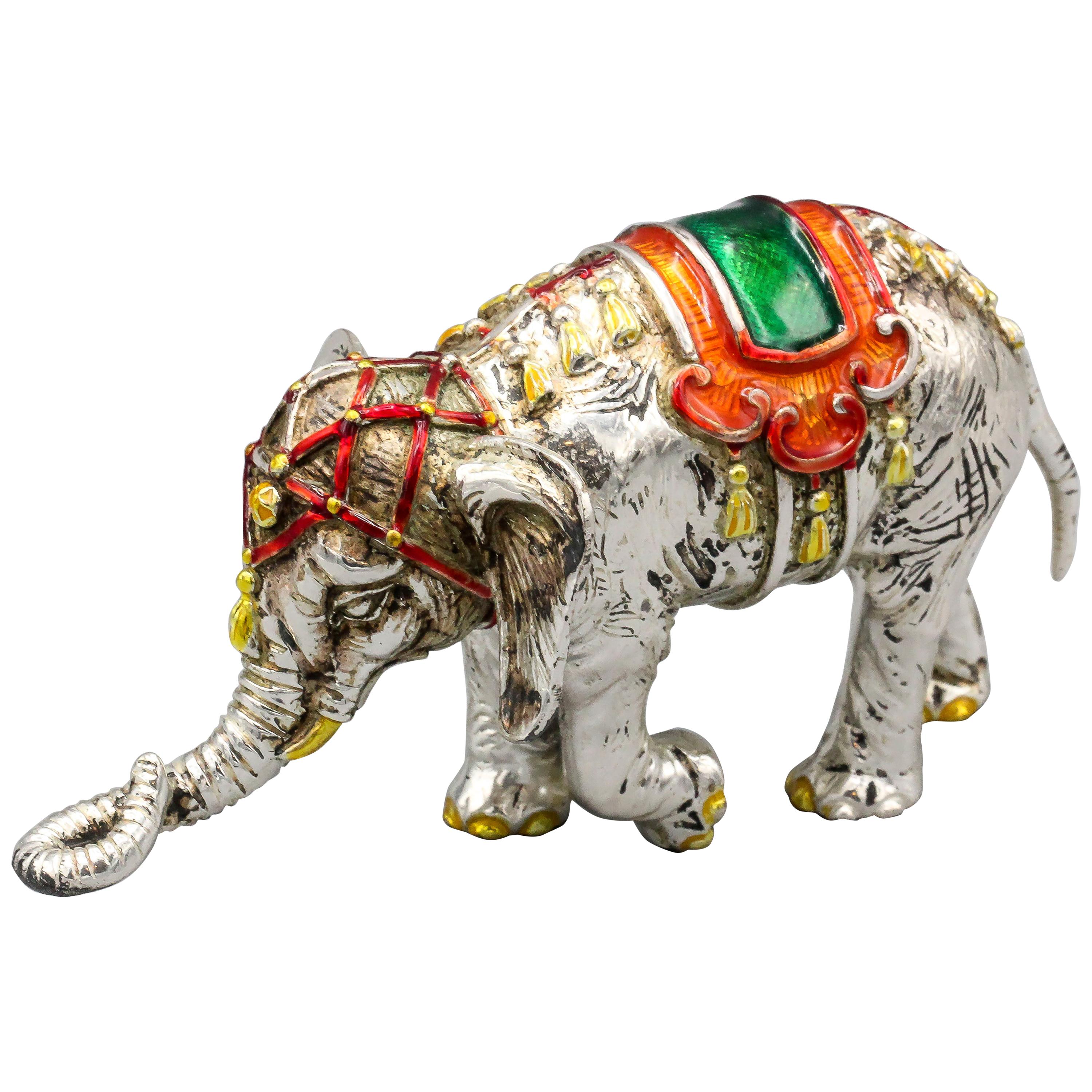 Tiffany & Co. Sterling Silver and Enamel Circus Elephant Figurine
