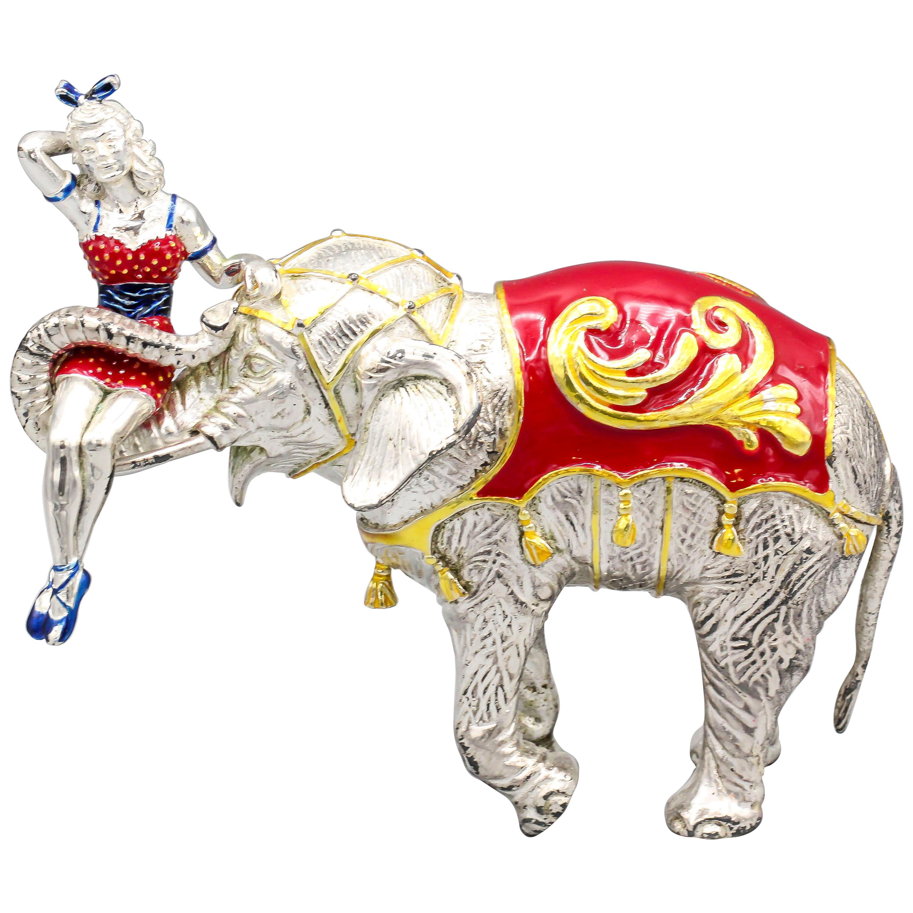 Tiffany & Co. Sterling Silver and Enamel Circus Elephant with Girl Figurine