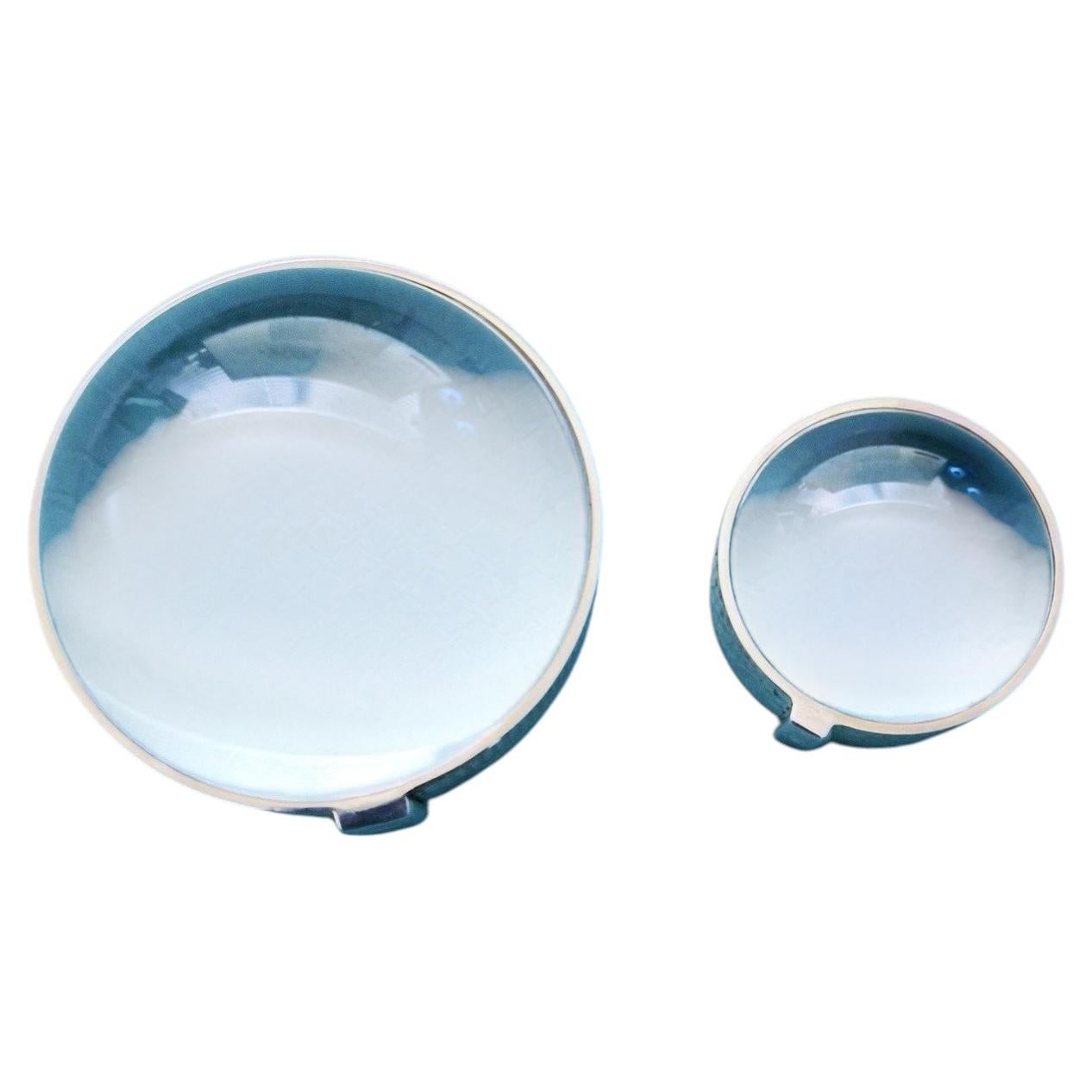 Tiffany & Co. Sterling Silver and Enamel Domed Magnifier Paperweights, Set of 2