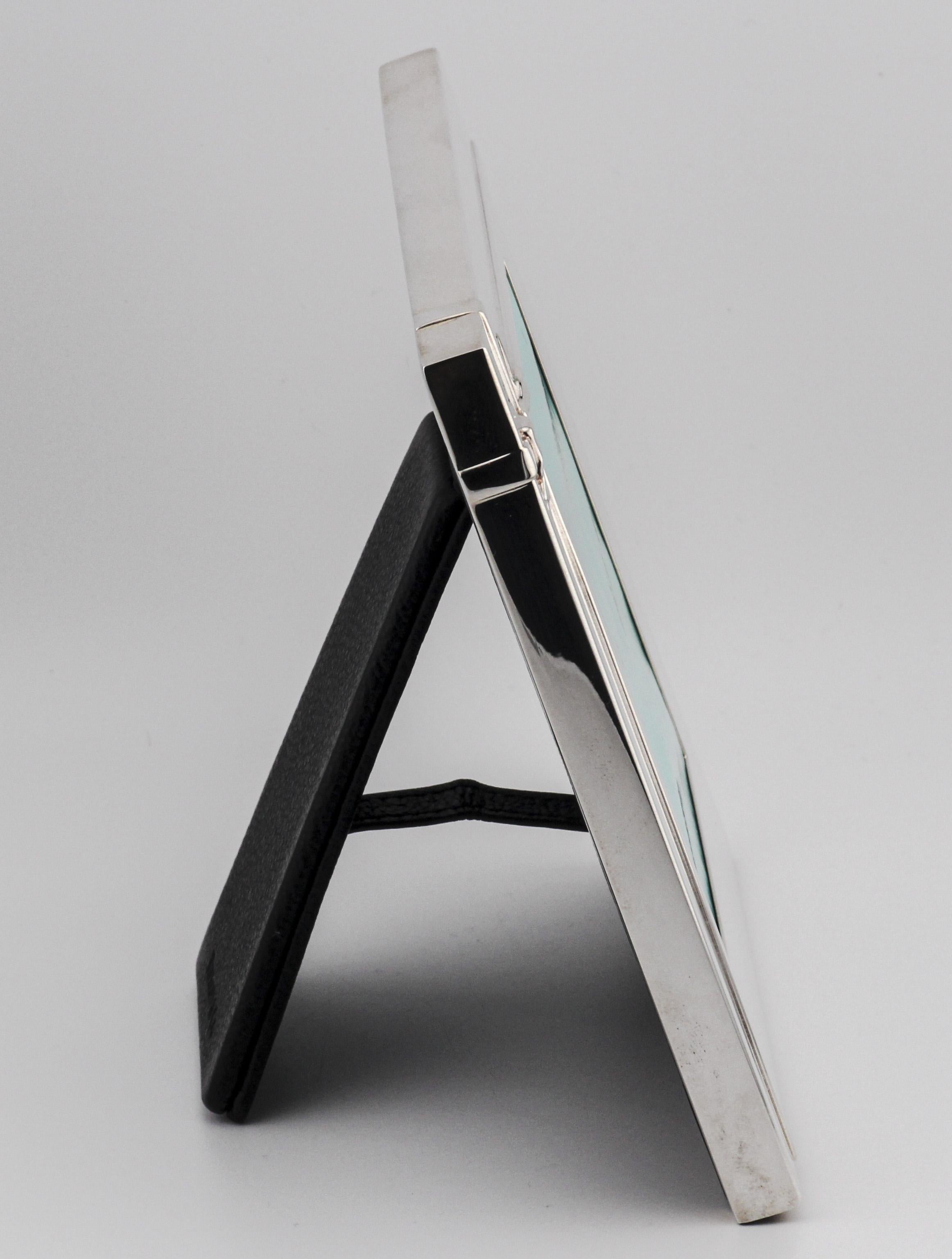 Tiffany & Co. Sterling Silver and Leather Wrapped Gift Picture Frame 1
