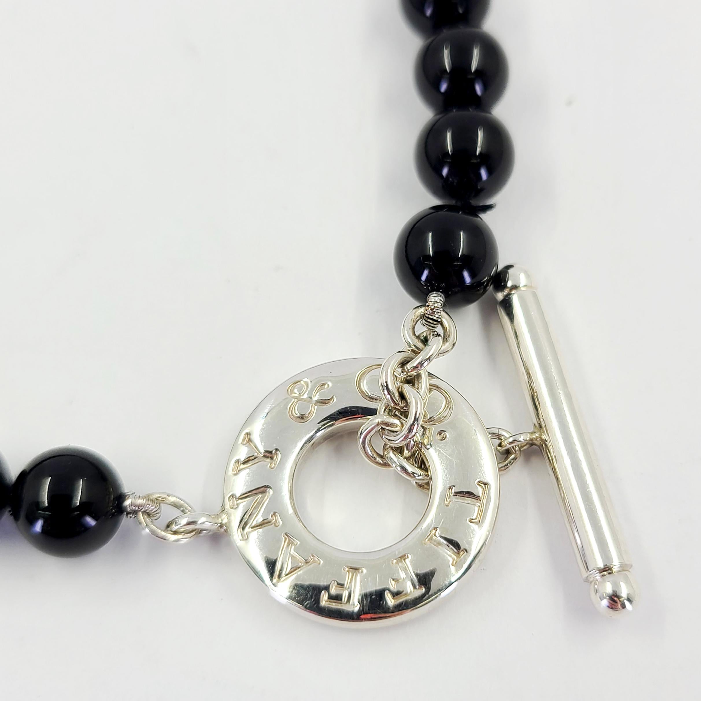 Round Cut Tiffany & Co. Sterling Silver and Onyx Bead Necklace