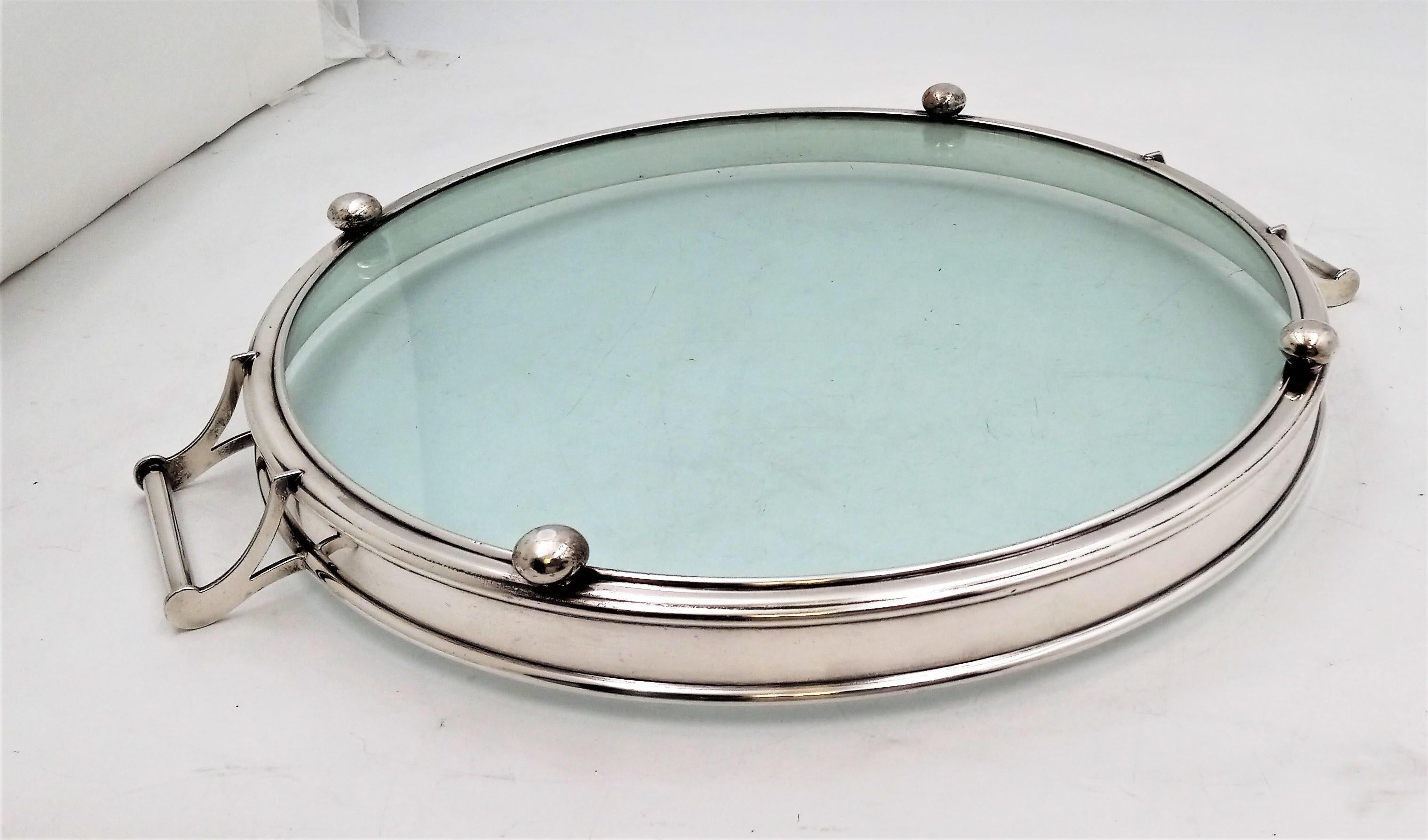20th Century Tiffany & Co. Sterling Silver & Glass Bar Tray in Art Deco Style