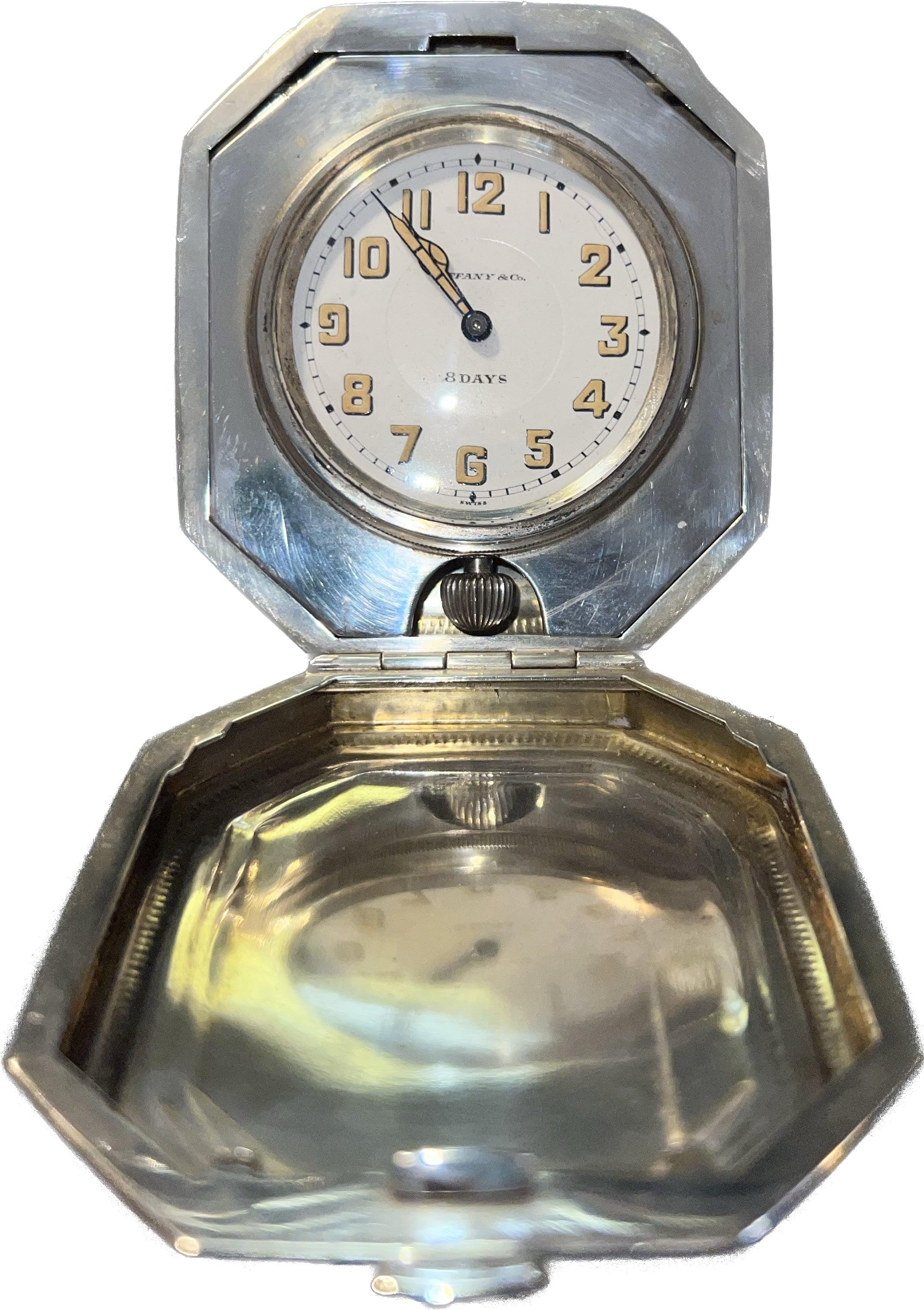 Tiffany & Co Sterling Silver Art Deco 1930s 8 Day Desk and Travel Clock In Good Condition In Brooklyn, NY