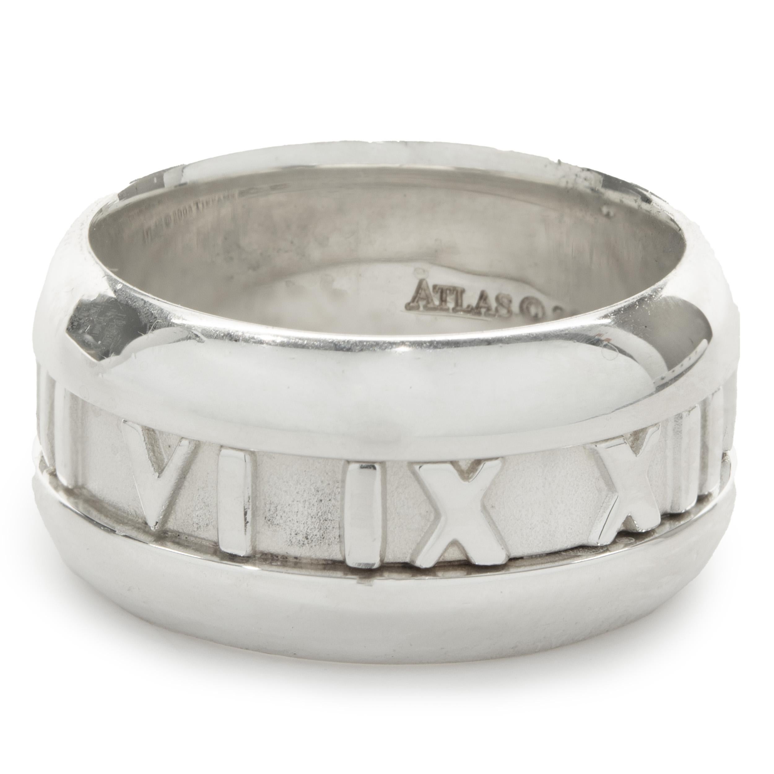 Designer: Tiffany & Co. 
Material: sterling silver
Size: 5.5
Dimensions: ring top measures 9.5mm wide
Weight: 7.81 grams