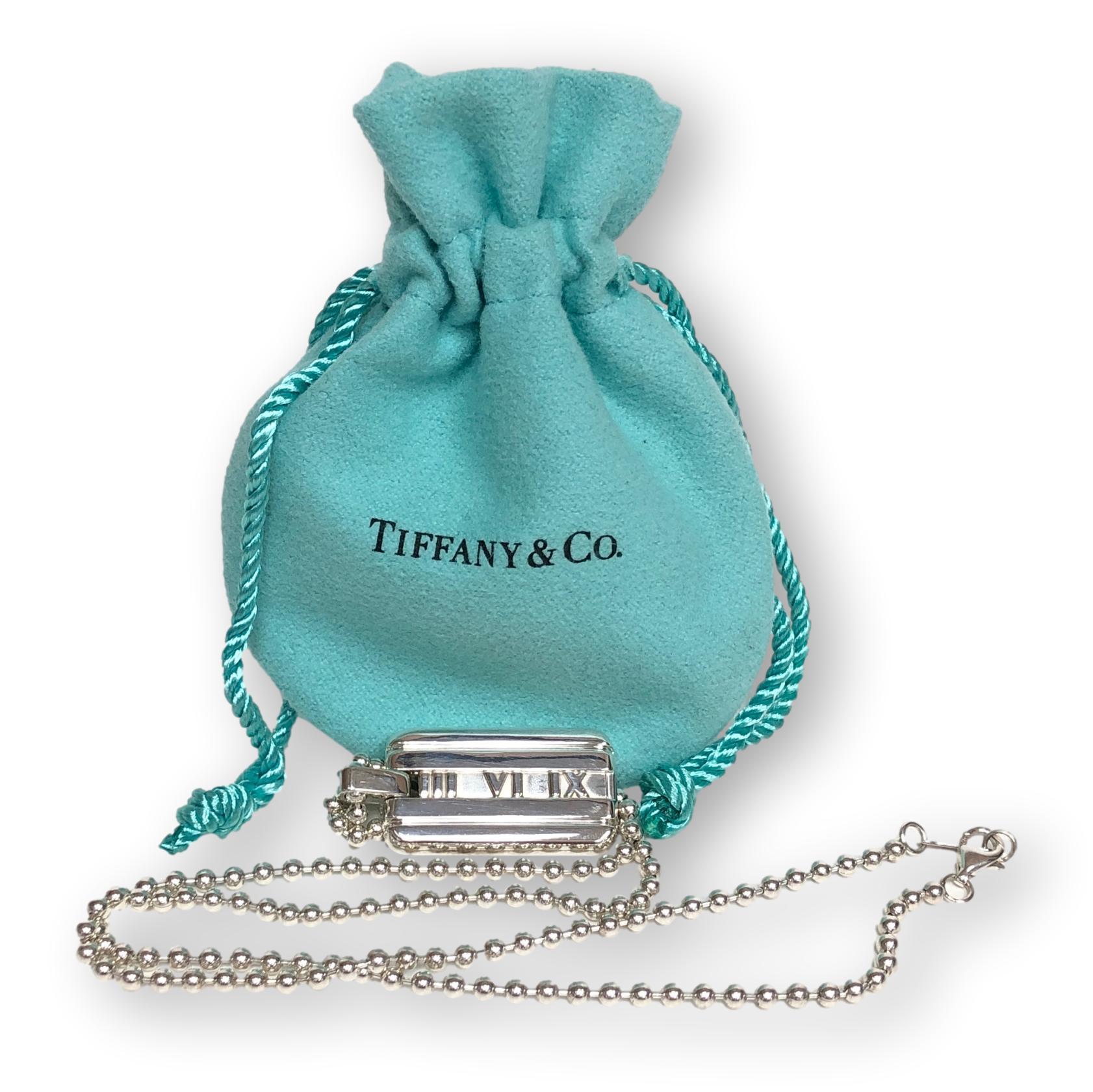 Contemporary Tiffany & Co. Sterling Silver Atlas Dog Tag Mens Slide Pendant Necklace 20