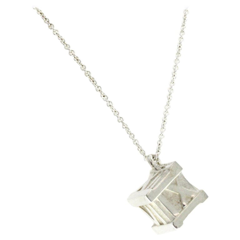 Tiffany Sterling Silver Atlas Large Cube 20 Grams Necklace