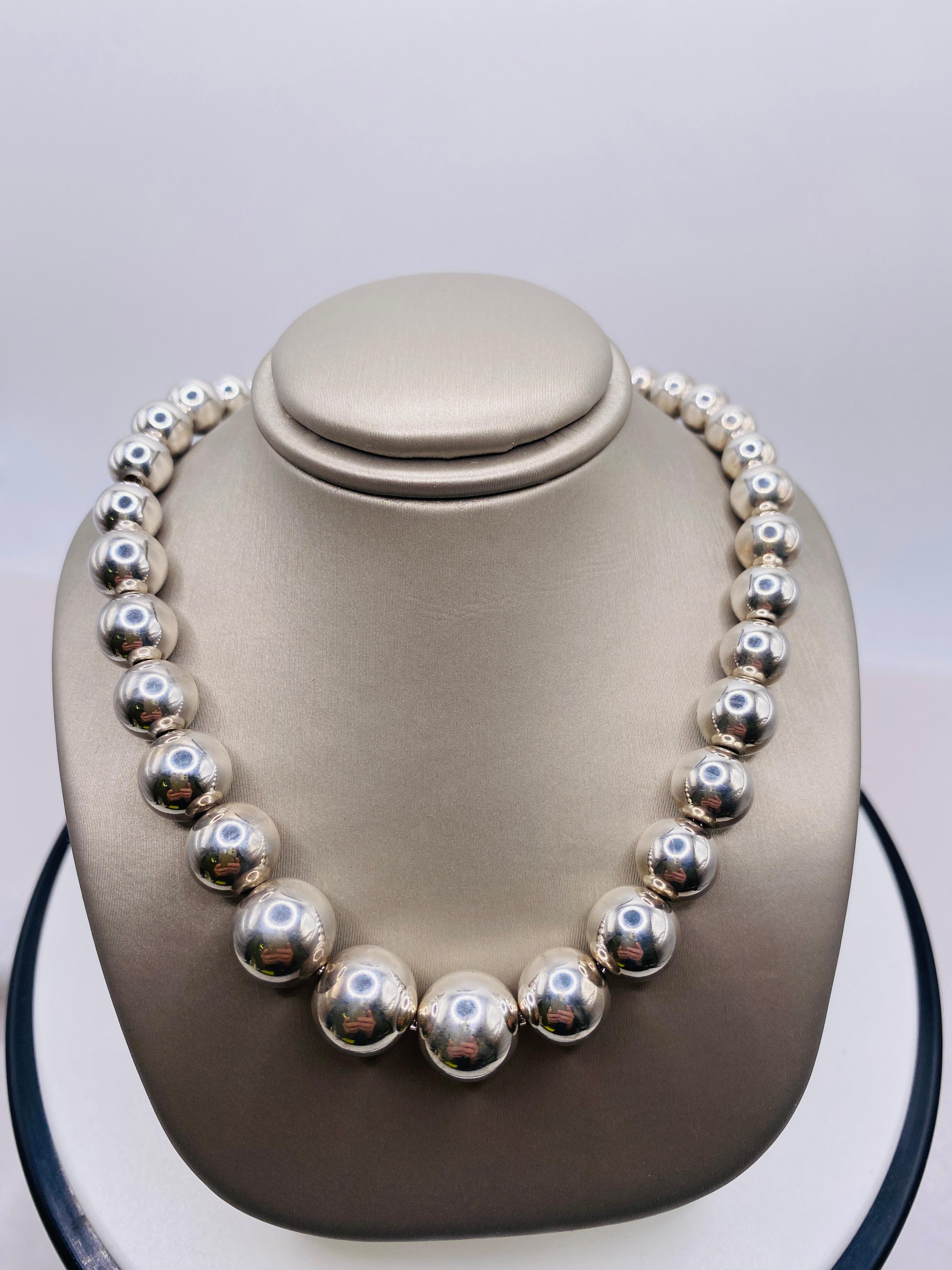 Tiffany & Co. 925/Sterling Silver 6-11mm Ball Bead Graduated Necklace 14.9Dwt MSRP 750