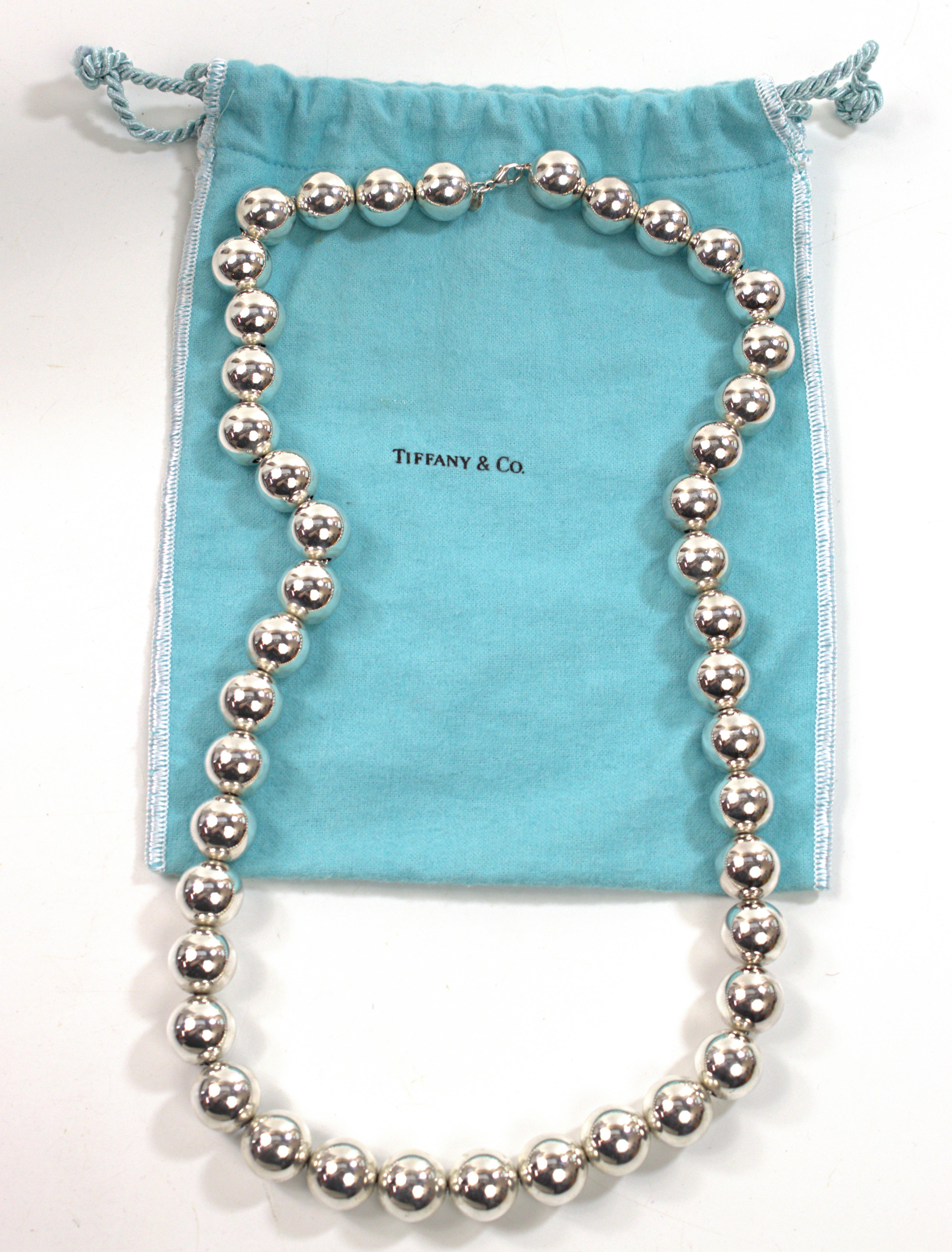 Tiffany & Co. Sterling Silver Ball Bead Necklace In Good Condition For Sale In Pleasant Hill, CA