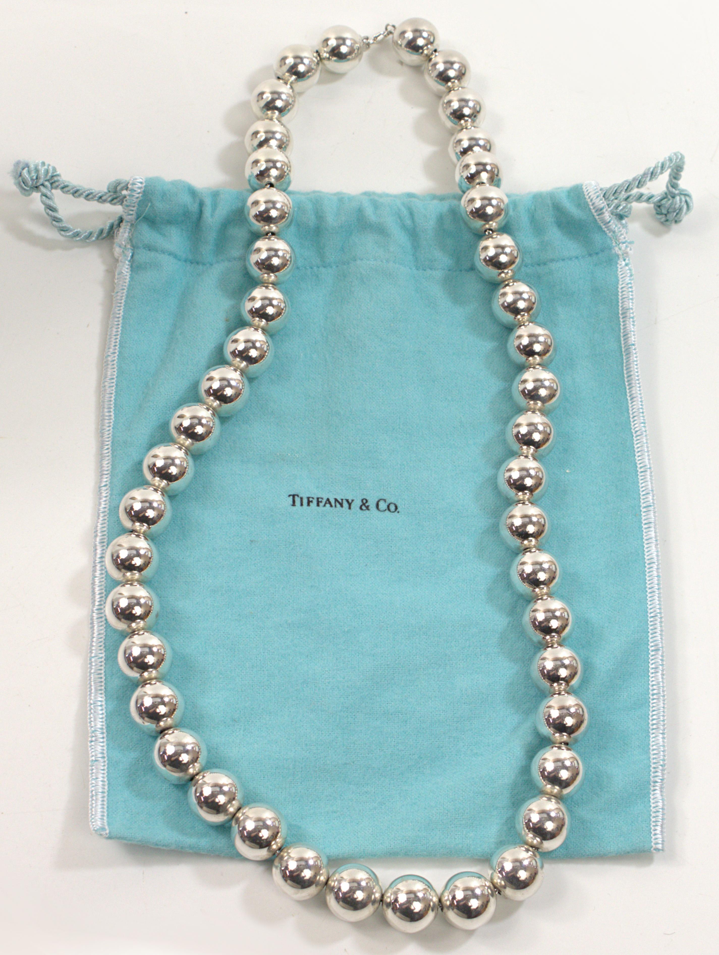 Women's or Men's Tiffany & Co. Sterling Silver Ball Bead Necklace For Sale