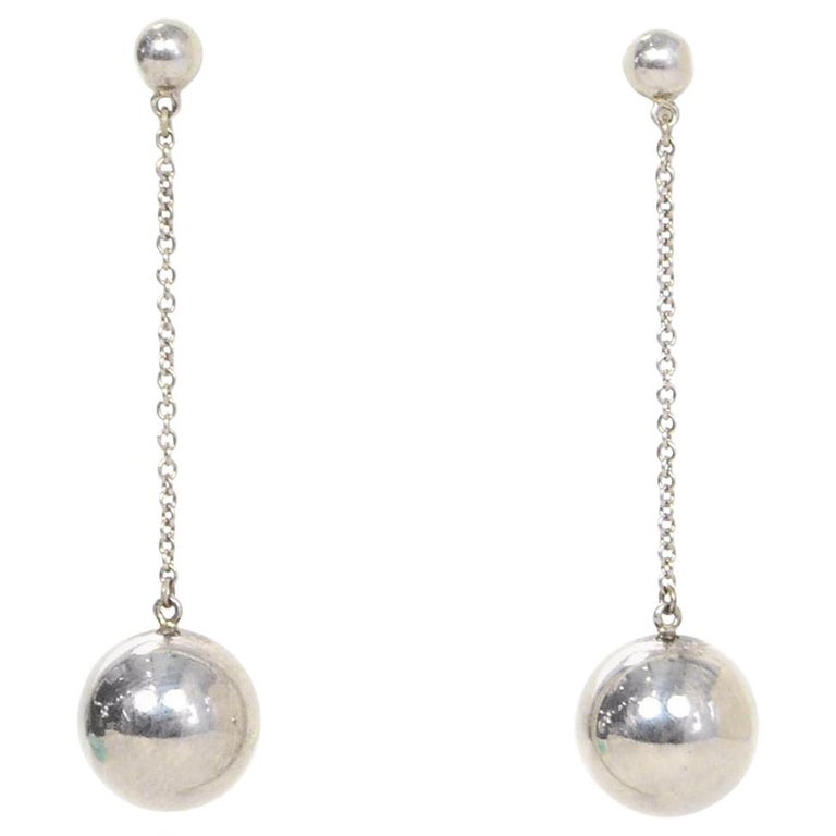 Tiffany and Co Sterling Silver Ball Drop Earrings W/ Box For Sale at ...