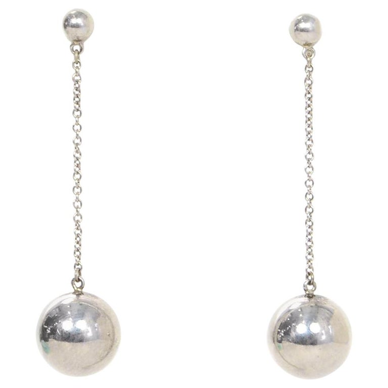 Tiffany and Co Sterling Silver Ball Drop Earrings W/ Box For Sale at 1stDibs tiffany ball drop