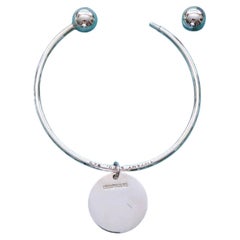 Tiffany & Co. Sterling Silver Ball Open Cuff Bracelet with Round Tag Charm