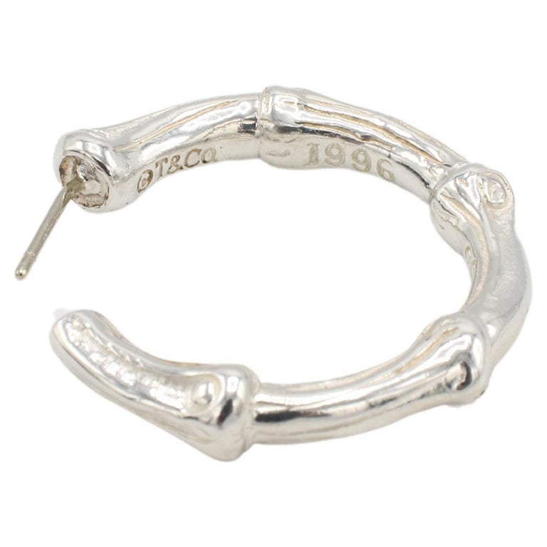 Tiffany and Co. Sterling Silver Bamboo Hoop Earrings 1996 at 