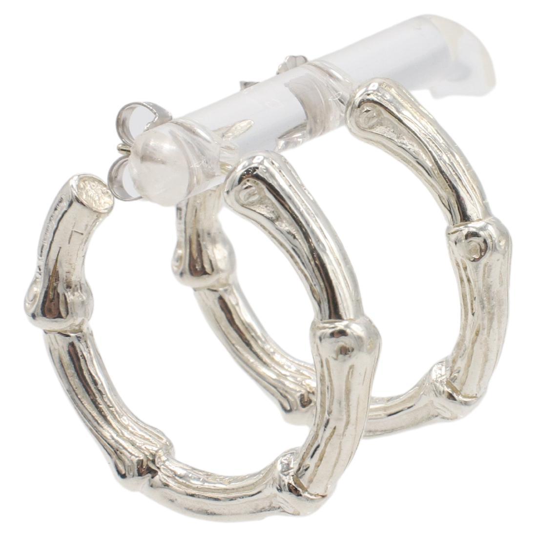 Tiffany & Co. Sterling Silver Bamboo Hoop Earrings 1996 In Excellent Condition In  Baltimore, MD