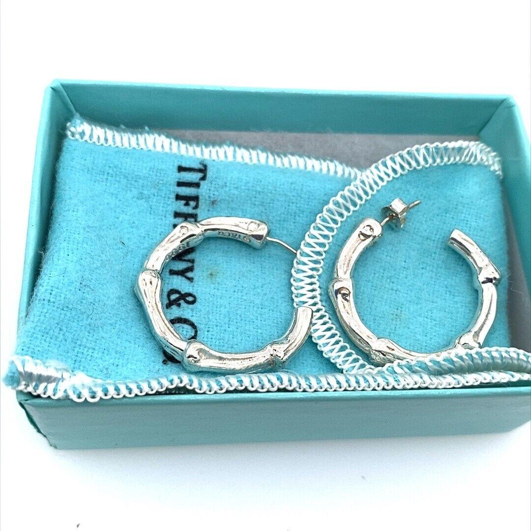 Tiffany & Co Sterling Silber Bambus Creolen Ohrringe mit Original Box+Pouch,  1996 im Zustand „Hervorragend“ in London, GB