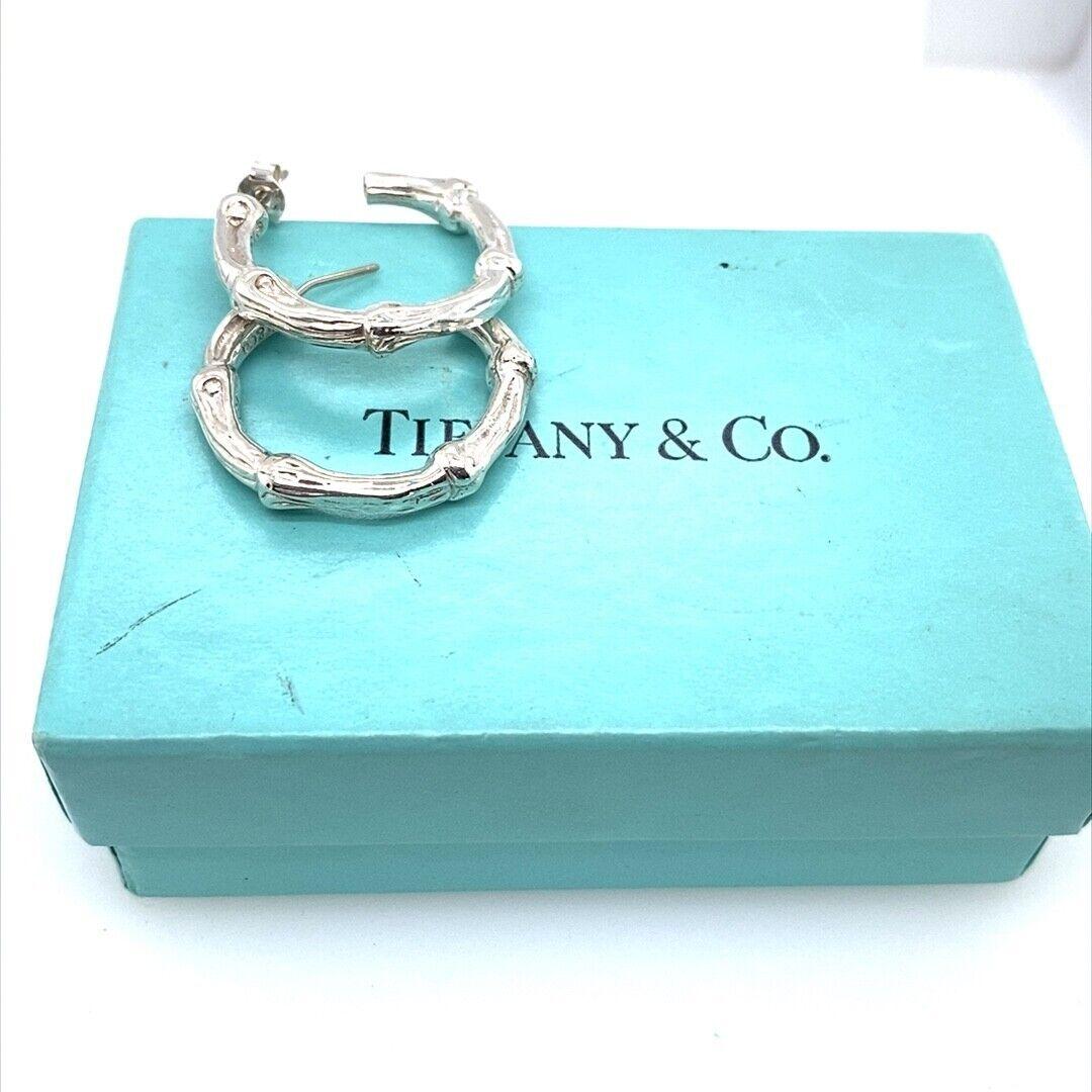 Tiffany & Co Sterling Silber Bambus Creolen Ohrringe mit Original Box+Pouch,  1996 Damen