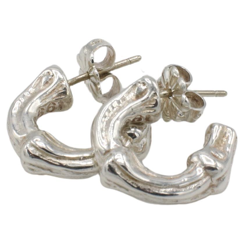 Contemporary Tiffany & Co. Sterling Silver Bamboo Small Huggie Hoop Earrings 1996