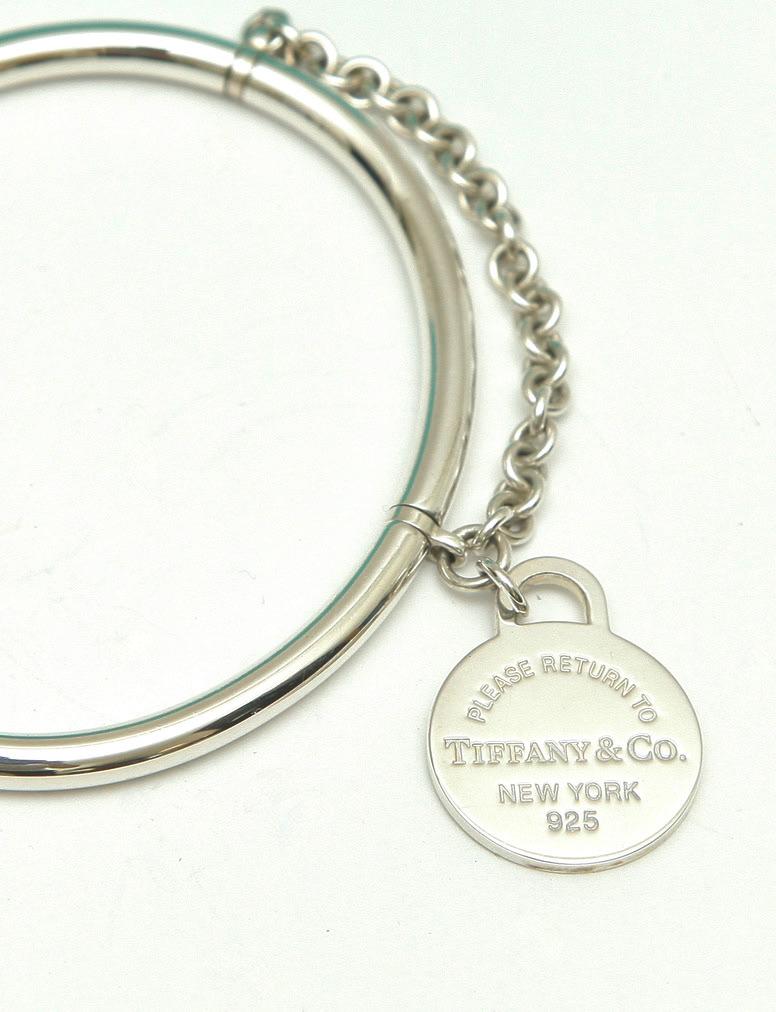  TIFFANY & CO. Sterling Silver Bangle Bracelet Return To Tiffany Tag Chain 1