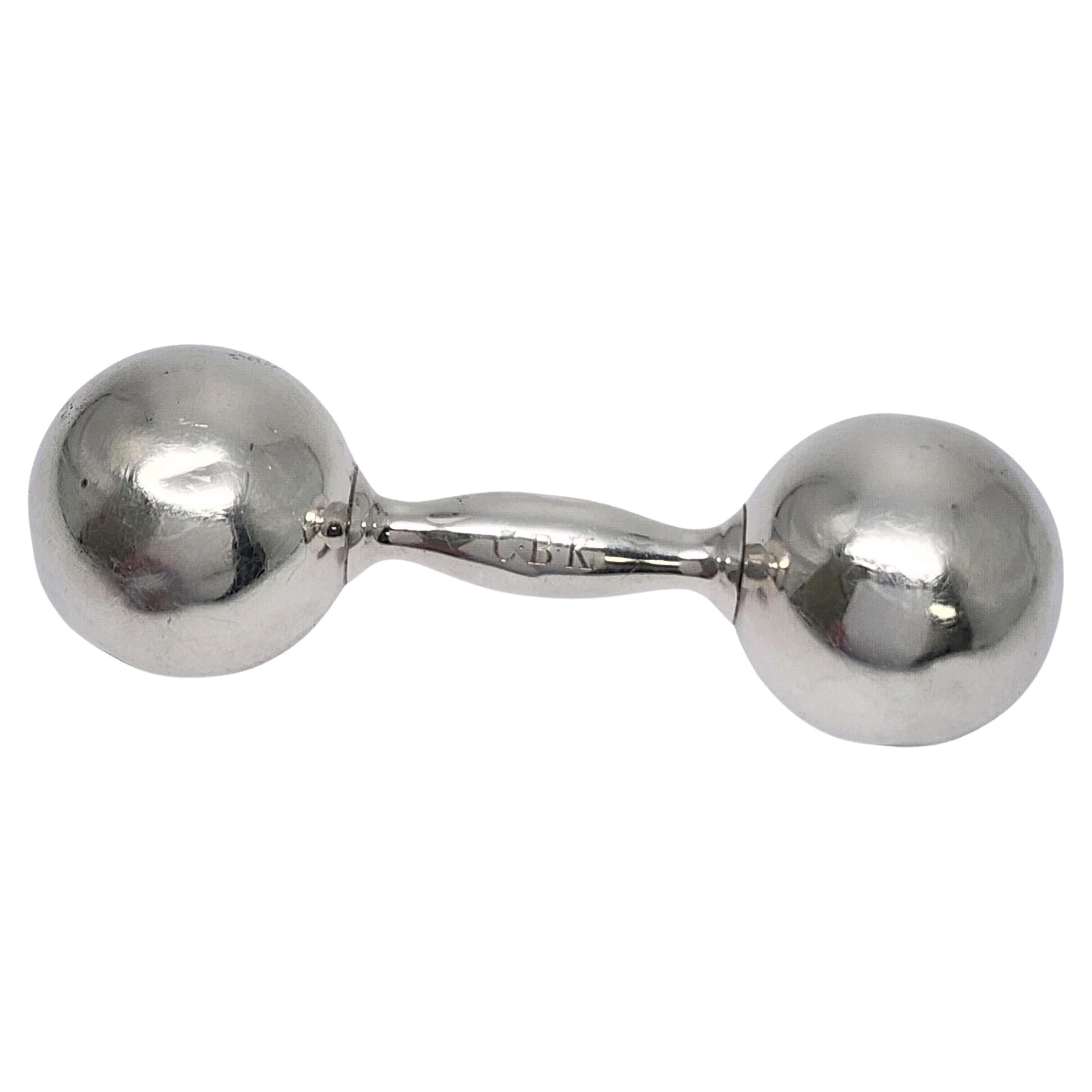 Tiffany & Co Sterling Silver Barbell Rattle w/Monogram #17263 For Sale