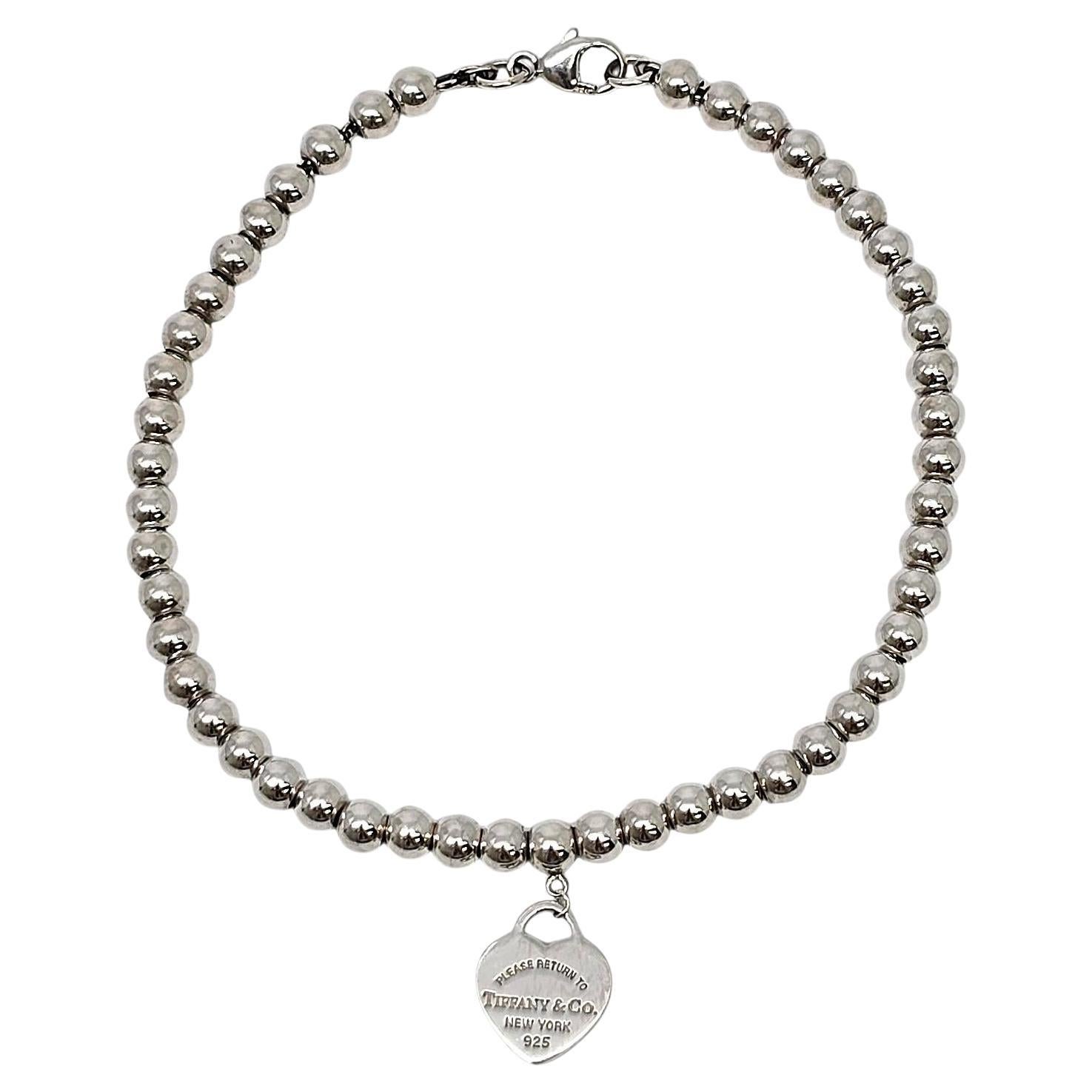 Tiffany & Co Sterling Silver Bead Bracelet with Return To Tiffany Heart #20135