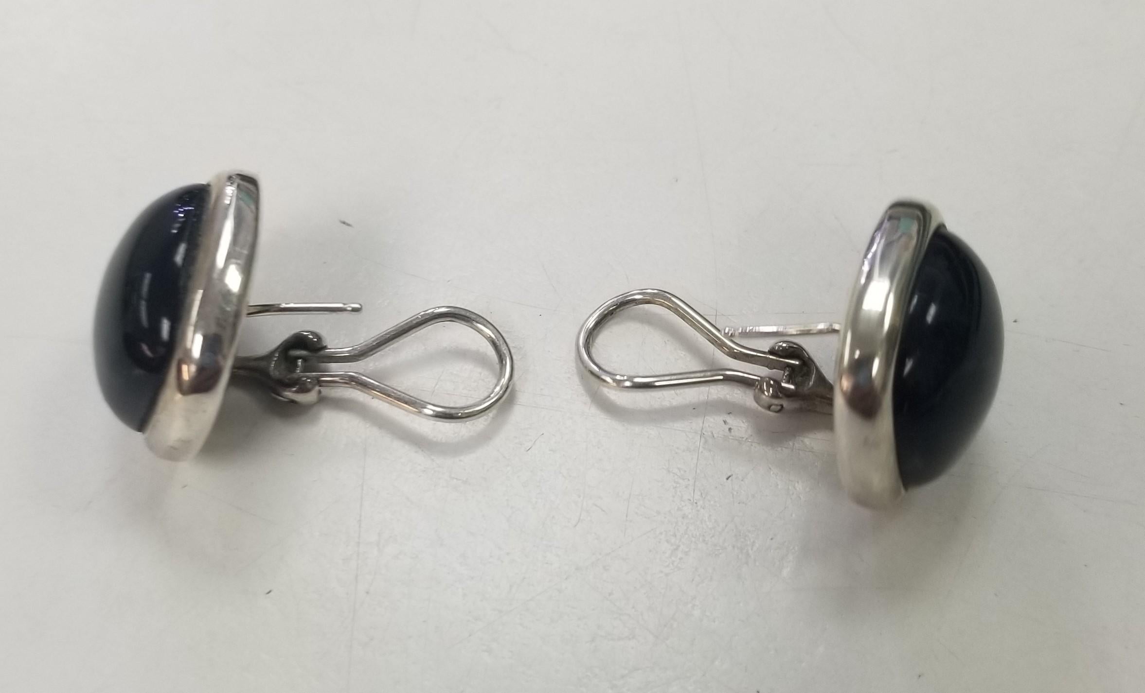 Modern TIFFANY & CO. Sterling Silver, Black Onyx Cabochon Earrings
