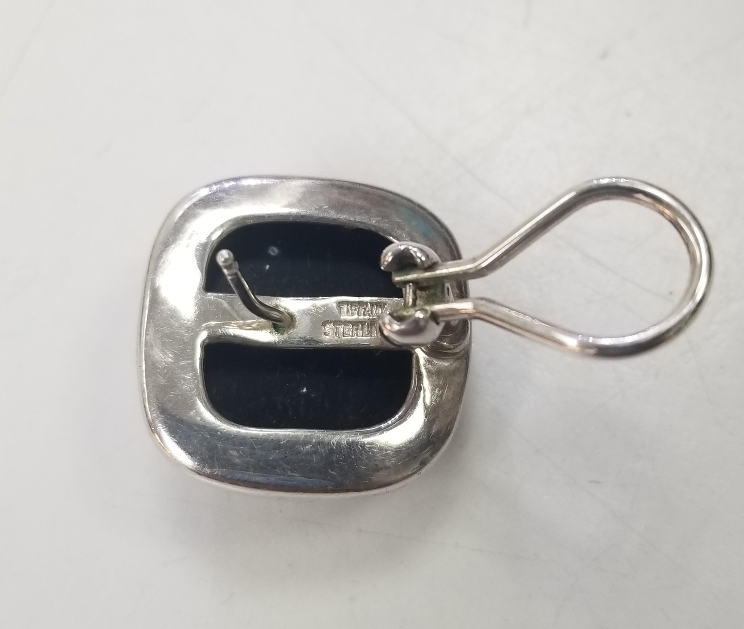 Women's or Men's TIFFANY & CO. Sterling Silver, Black Onyx Cabochon Earrings