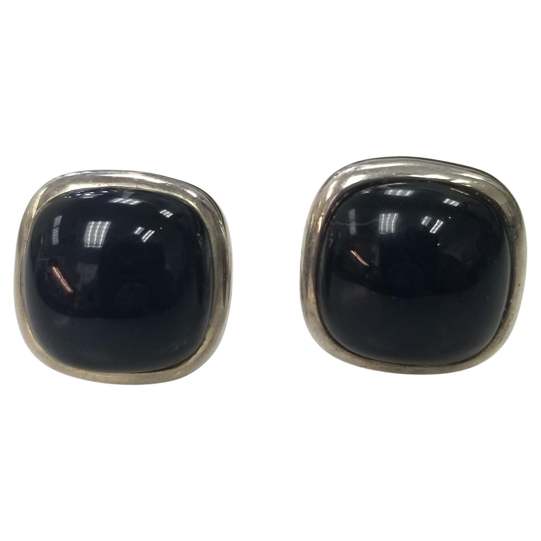 TIFFANY & CO. Sterling Silver, Black Onyx Cabochon Earrings For Sale