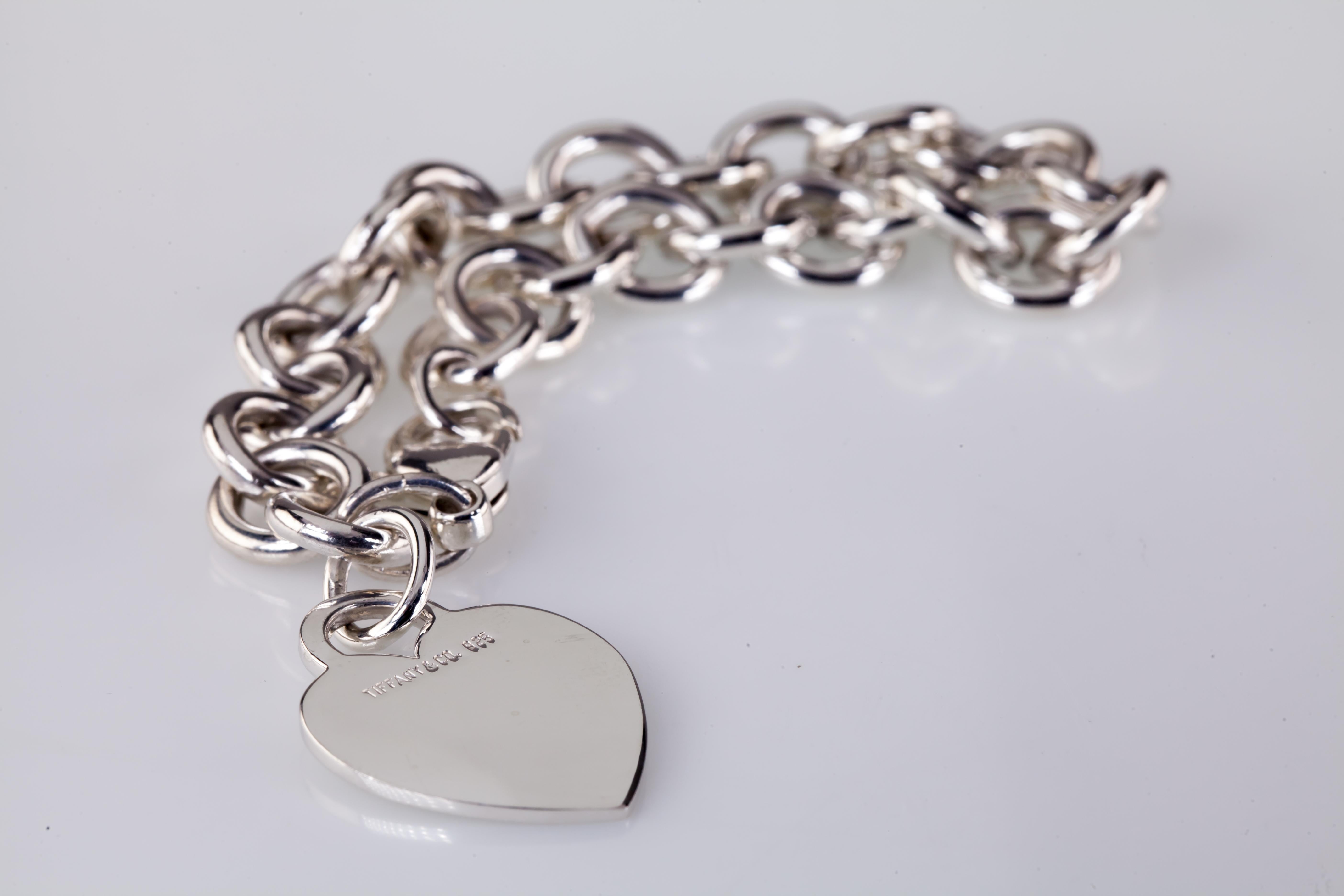 Modern Tiffany & Co. Sterling Silver Blank Heart Tag Charm Bracelet For Sale