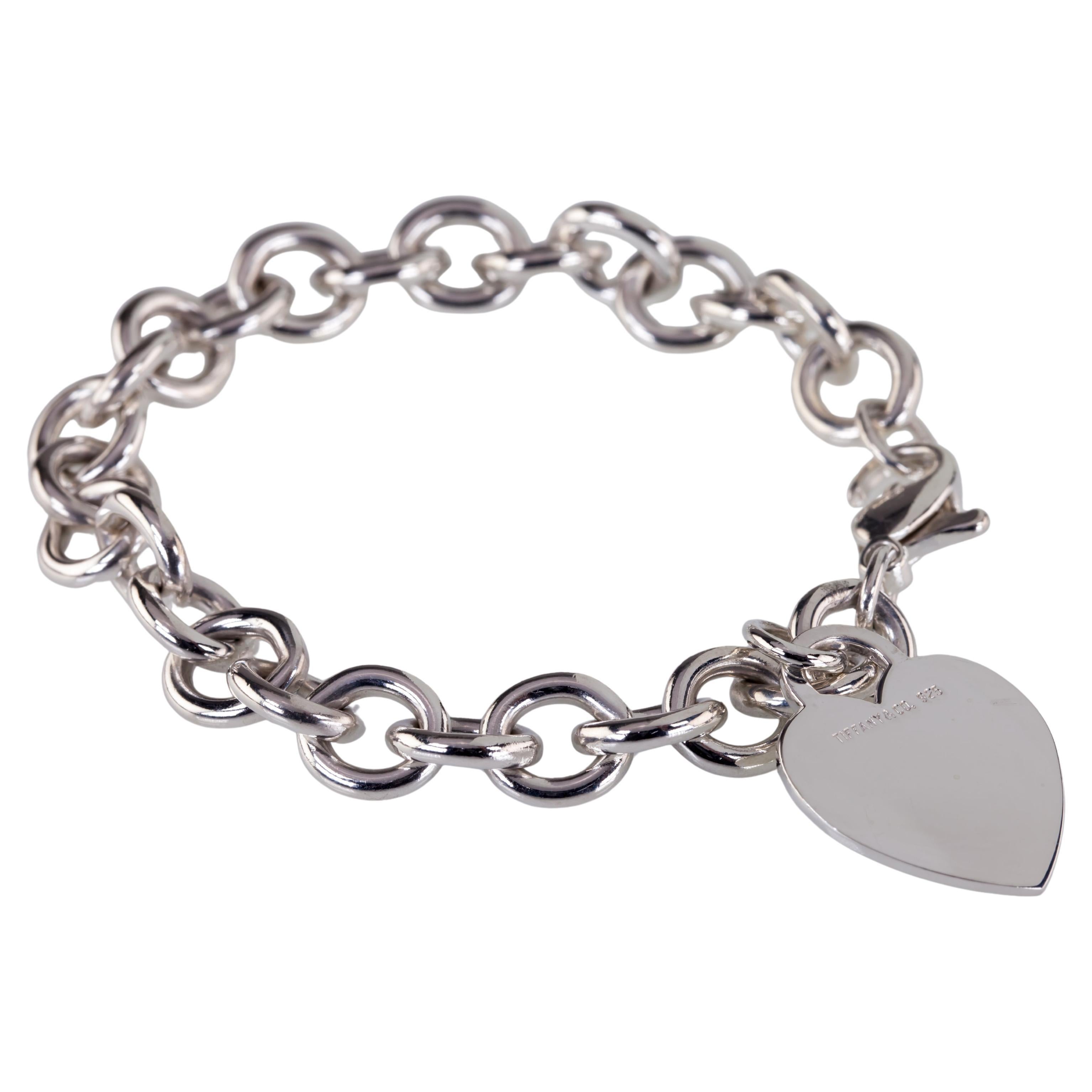 Tiffany & Co. Sterling Silver Blank Heart Tag Charm Bracelet