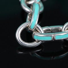 Tiffany & Co. Sterling Silver Blue Enamel Oval Link Bracelet