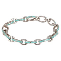 Tiffany & Co. Sterling Silver Blue Enamel Oval Link Bracelet