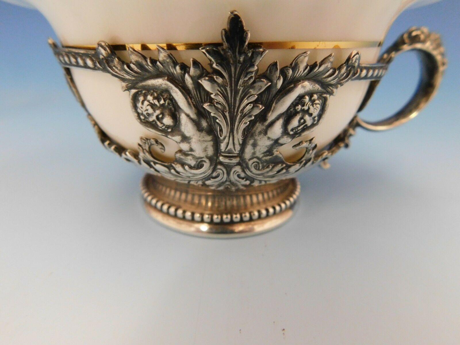 Tiffany & Co. Sterling Silver Bouillon Cup w/Cherubs/Liner w/Gold Border/Flowers 2